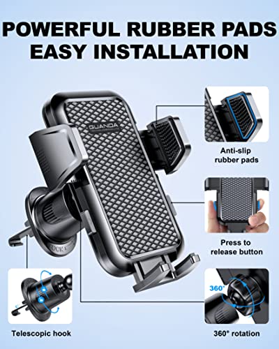 [2024 Newest] Car Vent Phone Mount, [Upgrade Hook Clip Never Shake] Adjustable 360 Rotation Vent Clip Car Phone Holder Mount, Big Phone & Thick Case Friendly Fit for All iPhone, Samsung & Cell Phone