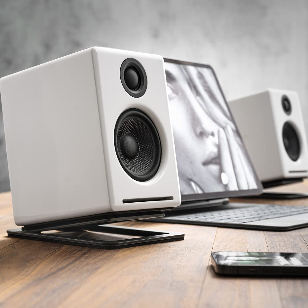 Audioengine DS1M Metal Speaker Stands Pair - Tilted for Desktop PC Speakers, Studio and Bookshelf Speakers