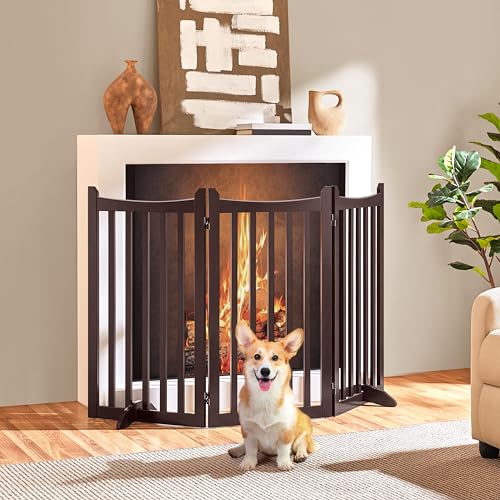 Yaheetech 36" H Extra Tall Freestanding Pet Gate 3-Panel Wooden Dog Fence with 2 Support Feet Folding Dog Gate for Indoor, Stairs, Doorways, Halls, Kitchen Wooden Pet Barrier Espresso, 60" L x 36" H