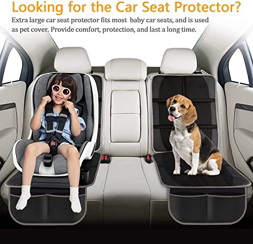 Lyork Car Seat Protectors for Child Car Seat, Thick Waterproof Carseat Protector Car Seat Cover with Organizer Pockets, Non-Slip Seat Protector Under Baby Car Seat for Back Leather Seats (2 Pack)