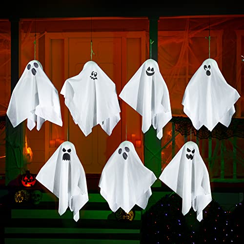 JOYIN 7 Pcs Halloween Ghost Decorations Outdoor, 19.6” Hanging White Ghost Decor, Spooky Flying Ghost for Halloween Tree Front Yard Patio Lawn Garden Party Décor and Holiday Decorations