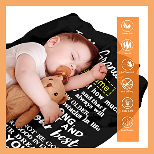 Custom Grandson Blanket from Grandma Grandpa 40x50 Inches Personalized Boy Name Gift Super Soft Lightweight Throws Summer Travel Blankets Birthday Present Decor Bed Couch Sofa