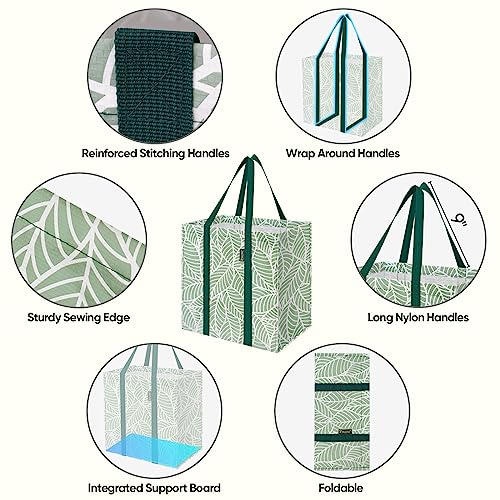 BALEINE 4 PK Grocery Bags Reusable Shopping Bags with Reinforced Bottom, Heavy Duty Foldable Tote Bags (Antique Folidage)