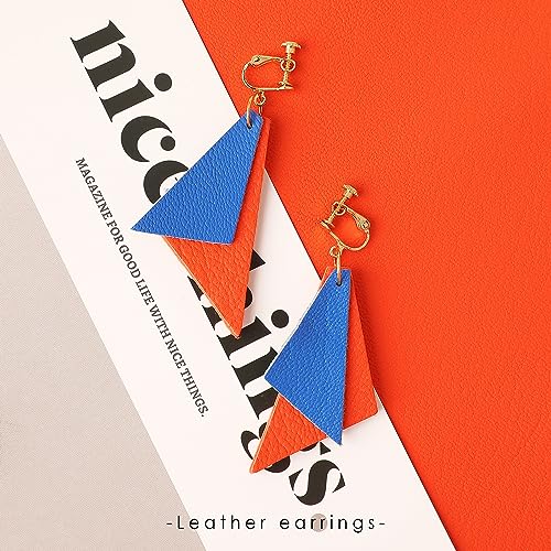 Clip On Earrings for Women Leather Dangle Drop Clip-on Women Earrings Non-Pierced Earrings (Clip-on Pink-42)