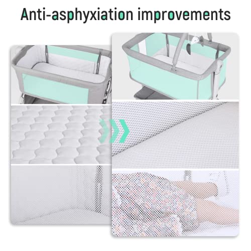 Cowiewie Baby Bassinet 2-1 Beside Sleeper with Wheels & Hanging Toys for Baby Foldable Adjustable Height Portable Bassinets (GREY)