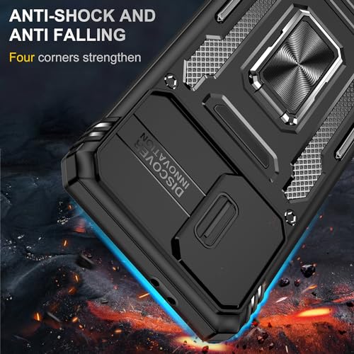 KOBBRAN for Samsung Galaxy S21 Plus Case S21+ Plus Case with Slide Camera Cover Ring Kickstand Military Grade Shockproof Case for Galaxy S21 Plus Phone Case (Black)