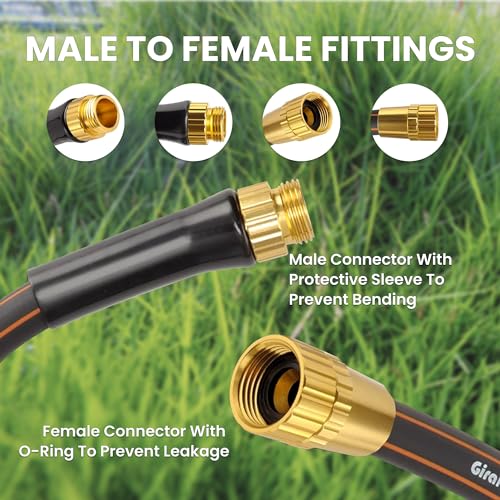 Giraffe Tools Garden Hose 25ft x 5/8", Water Hose Heavy Duty, Flexible, Lightweight Hybrid Hose with Swivel Handle, Male to Female Fittings, Burst 600 PSI