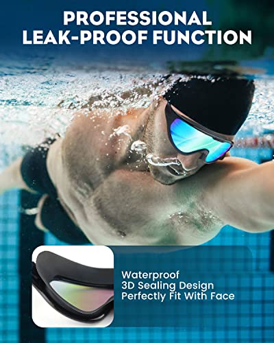 Swim Goggles 2 Pack, Wide View Anti Fog&UV Swimming Goggles for Audlt, No Leaking Swim Glasses for Men Women Youth