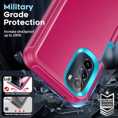 LeYi for Moto G 5G 2022 Case: with 2 PCS Screen Protector, Heavy Duty 3 in 1 Motorola Moto G 5G 2022 Phone Case, Military Grade Shockproof Phone Case Cover for Moto G 5G 2022 (Blue+Rose Red)