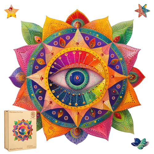 Colorful Mandala Wooden Puzzles for Adults, 200 Piece Unique Shaped Wood Jigsaw Puzzles for Adults and Kids, Fun Challenging Puzzles Family Game Gift, Medium 11.4'' x 11.1''