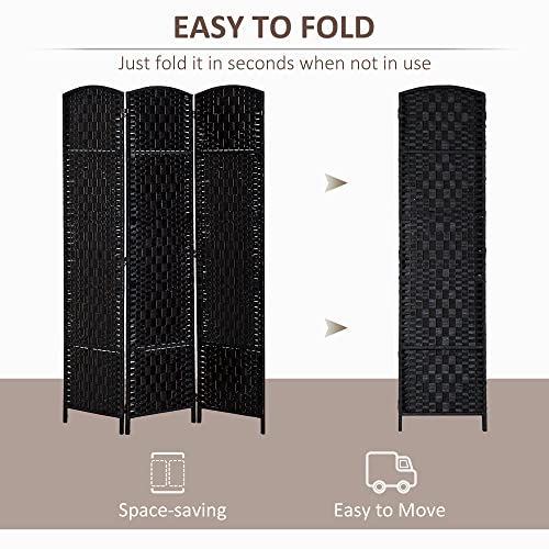 HOMCOM Room Divider 3 Panels Folding Privacy Screen 6FT Tall Portable Wicker Weave Partition Wall Divider for Bedroom Home Office, Black