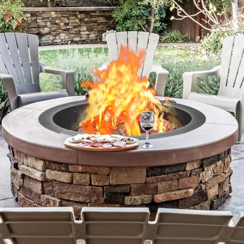 36 inch Fire Ring for Outside with Flower & Plant Pattern, Fire Pit Ring for Camping, Wood Burning Fire Pit for Outside,Yard,Garden,Outdoor Fireplace