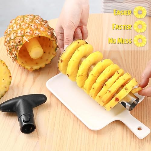 Pineapple Corer and Slicer Tool, Stainless Steel Pineapple Core Remover Tool, Stainless Steel Pineapple Cutter for Home Kitchen with Sharp Blade for Diced Fruit Rings Christmas Gift