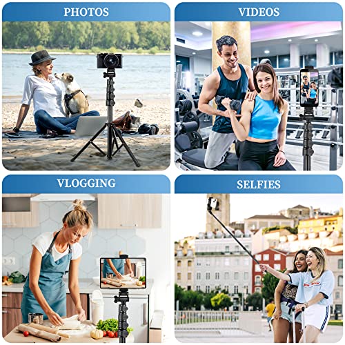 Nineigh Phone Tripod, 70" Selfie Stick Tripod Stand Cell Phone Tripods with Remote Phone Holder Carry Bag, Aluminum Alloy Selfie Stick Tripod, Compatible with iPhone Samsung GoPro Smartphone