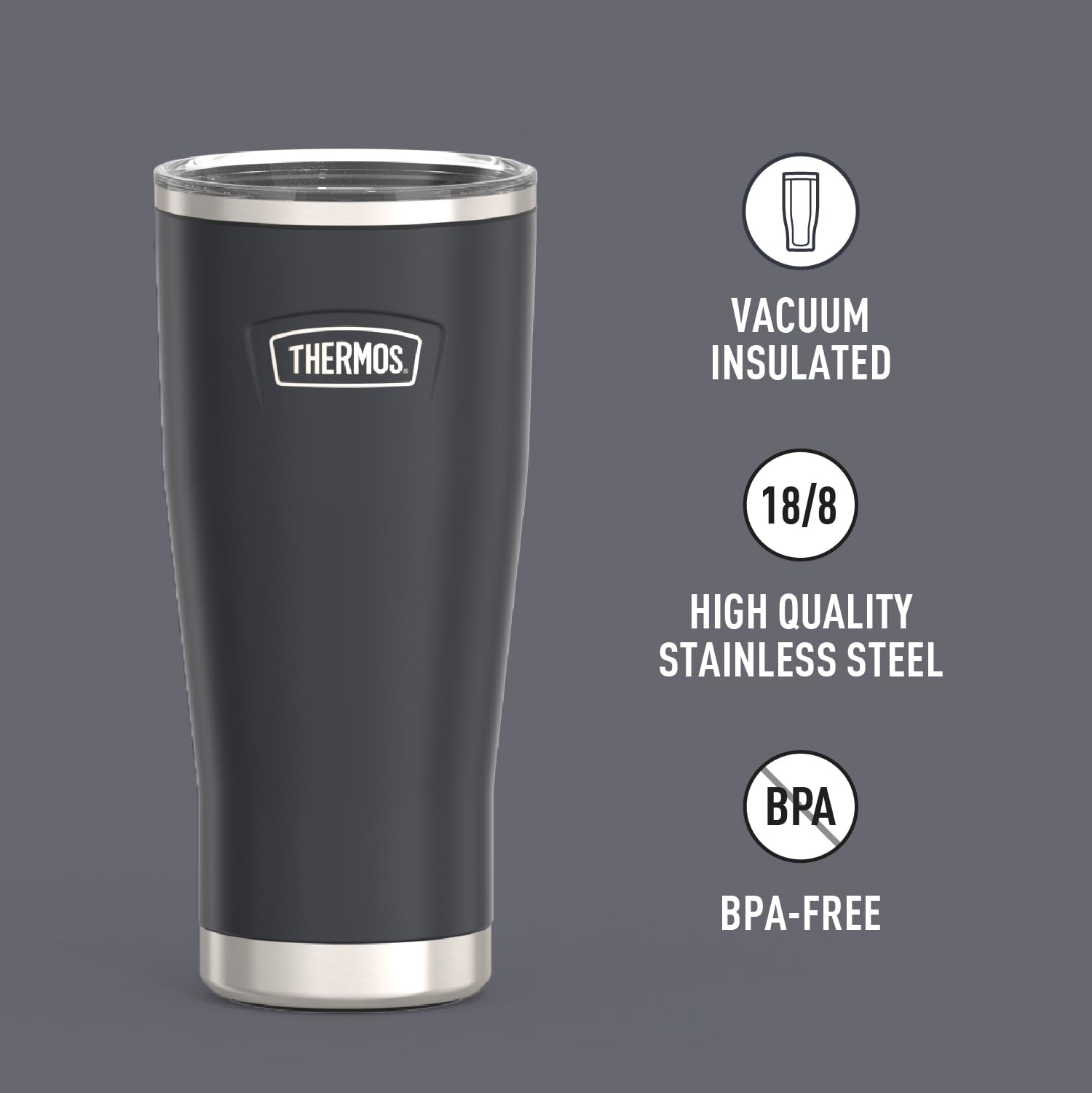 THERMOS ICON SERIES Stainless Steel Cold Tumbler with Slide Lock, 24 Ounce, Granite