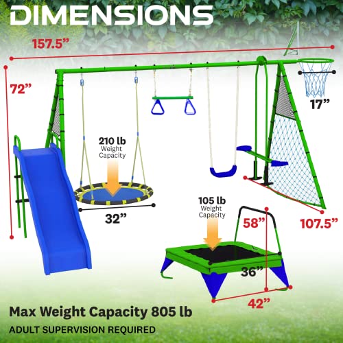 FITNESS REALITY KIDS ‘The Ultimate’ 8 Station Sports Series Metal Swing Set, Blue, One Size