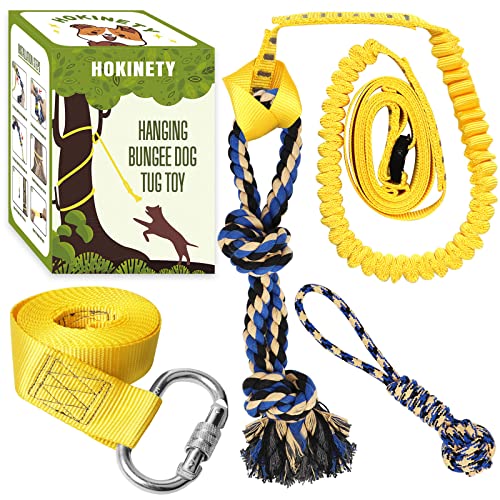 HOKINETY Dog Hanging Bungee Tug Toy: Interactive Tether Tug-of-War for Pitbull Small to Large Dogs to Exercise and Fun Solo Play - Durable Retractable Tugger Dog Rope Toy with 2 Chew Rope Toys