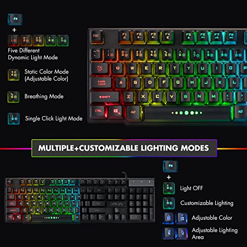 CHONCHOW Wired Gaming Keyboard for Mac PC PS5 PS4 Xbox One Gamers, RGB Backlit LED Mechanical Feel Keyboard with Multimedia Keys Number Pad, 104 Keys USB Desktop Computer Windows Keyboard (Black)