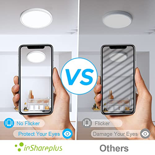 inShareplus 7-inch LED Flush Mount Ceiling Light, White 12W (120W Equiv) 6000K Cold White, Super Bright, Ultra-Thin, 1500LM Ceiling Lamp for Bedroom, Kitchen, Office, Hallway