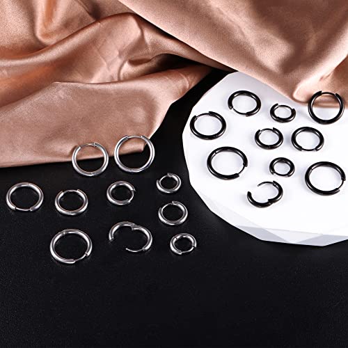 BOUTIQUELOVIN 10 Pairs Stainless Steel Hoop Earrings for Men Small Black Hoop Earrings Set Mens Hypoallergenic Huggie Hoop Earrings