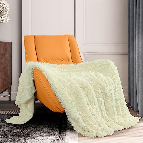 TOONOW Extra Soft Fuzzy Faux Fur Throw Blanket 50"x60", Reversible Lightweight Fluffy Cozy Plush Comfy Microfiber Fleece Decorative Shaggy Blanket for Couch Sofa Bed, Barlett Pear