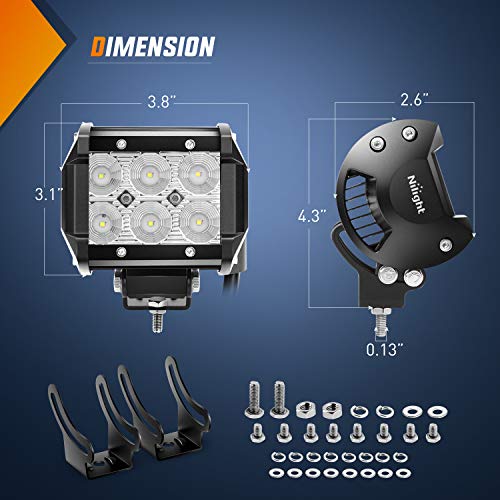 Nilight - ZH001 20Inch 126W Spot Flood Combo Led Off Road Led Light Bar 2PCS 18w 4Inch Flood LED Pods With 16AWG Wiring Harness Kit-2 Lead, 2 Years Warranty