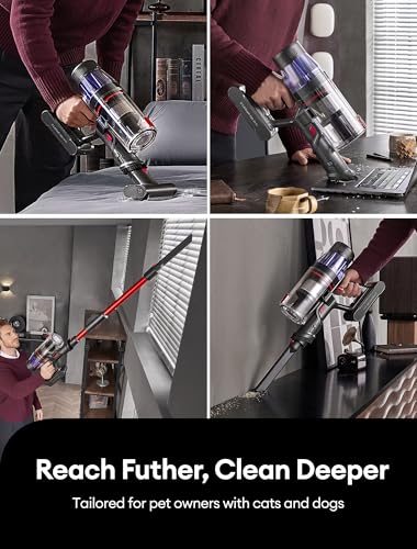 Ultenic Cordless Vacuum Cleaner, 500W/35Kpa Powerful Suction with 180°Bendable Wand, Anti-Tangle Brush, 60Mins Runtime, LED Display, Stick Vacuum Cleaner for Hard Floor/Carpet/Pet Hair, U16 Flex