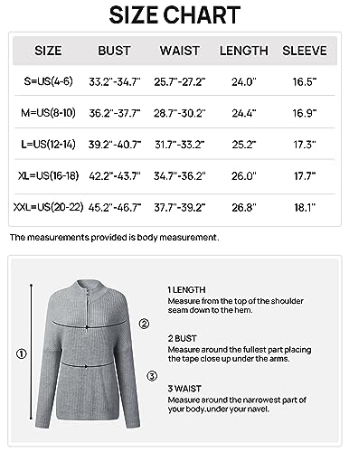 MEROKEETY Women's 2024 Long Sleeve Chunky Knit Sweaters 1/4 Zip Polo V Neck Casual Pullover Tops,Dustyblue,M