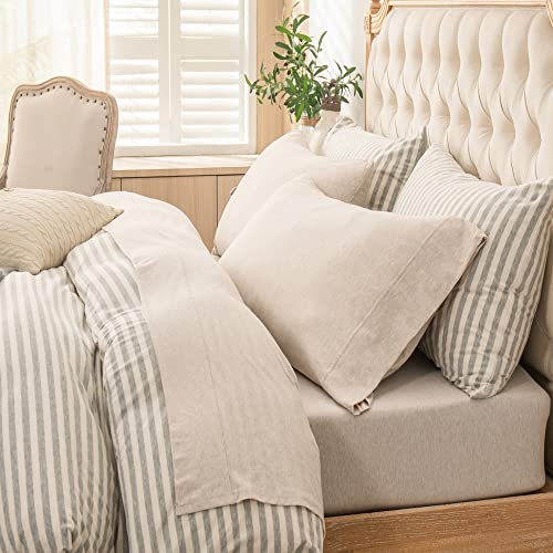 PURE ERA Jersey Knit 4pc Bed Sheet Set 100% T-Shirt Heather Cotton Super Soft Comfy Breathable Fits Mattress Up to 20" Extra Deep Pocket (Heather Navy Blue, Queen)