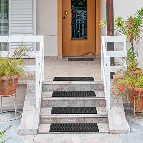 Ottomanson Indoor/Outdoor Hose-Wash Holes Design Non-Slip Rubber 10" x 30" Modern Stair Treads for Stairs, Garage, Patio, 5 Pack, Black Holes