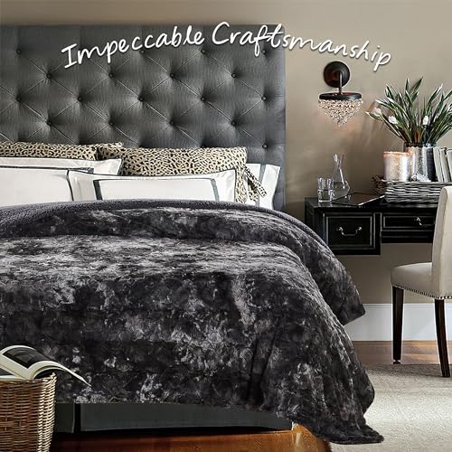Chanasya Premium Wolf Faux Fur Throw Blanket - Soft, Fuzzy Sherpa & Minky Throw Blanket - for Bed or Couch - 92" x 85” (Queen Size) - White