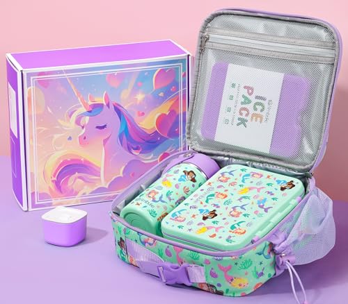 Fimibuke Bento Lunch Box for Kids - Toddler Bento Snack box with 3 Compartments, Stainless Steel Insulated Water Bottle, Lunch Bag, Ice Pack Set, Back to School Birthday Gifts for Ages 3-12 Girls Boys