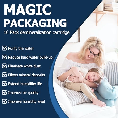 Funmit Demineralization Cartridge Compatible with HoMedics Ultrasonic Humidifiers, Prevents Hard Water Build-Up, Filters Mineral Deposits, Purifies Water, Compared to UHE-HDC4, 10 Pack