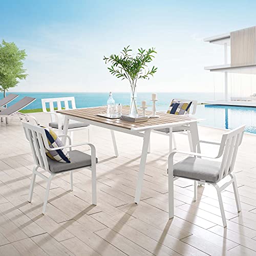 Modway Baxley Outdoor Patio Stackable Aluminum Dining Chair in White Gray