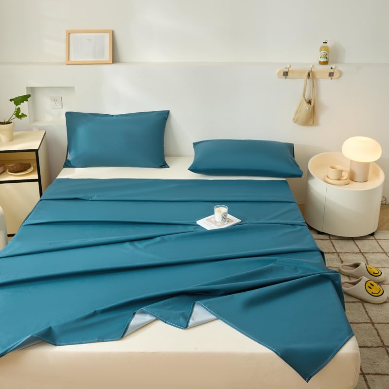 Waterproof Bed Sheet Flat Sheets Lightweight, Mattress Protector Sheet for Bed Couch (Blue, Queen)