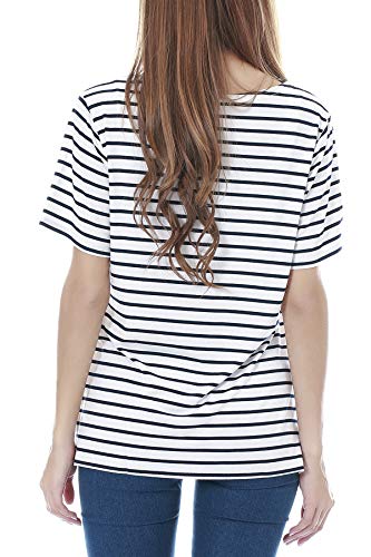 Smallshow 3 Pcs Maternity Nursing T-shirt Nursing Tops White Stripe-Black-Grey Medium