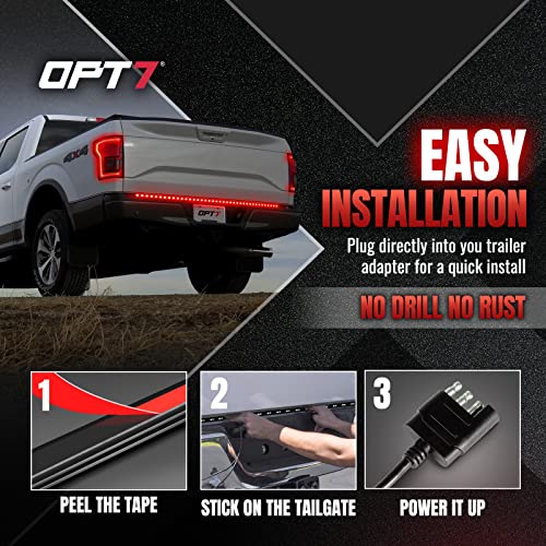 OPT7 48" Redline Parlux Standard LED Tailgate Light Bar w/Red Turn Signal - IP67 Weatherproof Rigid Aluminum Frame Light Strip for Colorado Frontier Ranger - Full Function Reverse Brake Running