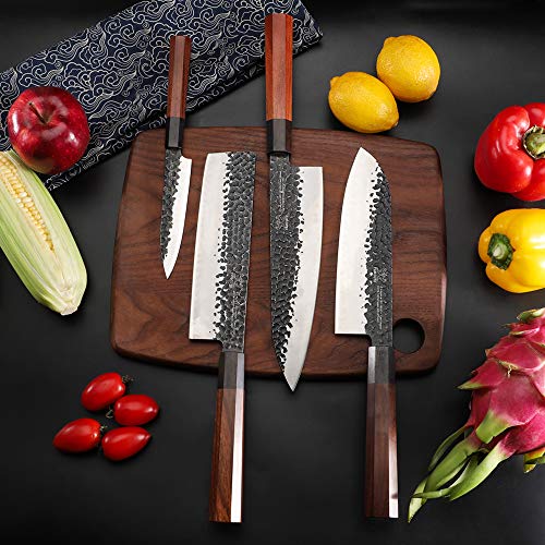 FAMCÜTE 8 inch Japanese Knife, Hand Forged High Carbon Steel 3 Layers 9CR18MOV Wood Handle Professional Kitchen Knife - Ultra Sharp and Strong Japanese Chef Knife - Perfect Gift for Men and Women.