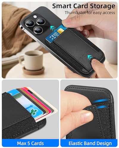 HiWe for MagSafe Wallet with Find My Built in, Trackable Magnetic Card Holder for iPhone 16/15/14/13/12 Series, Not for Android, Vegan Leather, Fit 4 Cards, RFID Blocking, Black