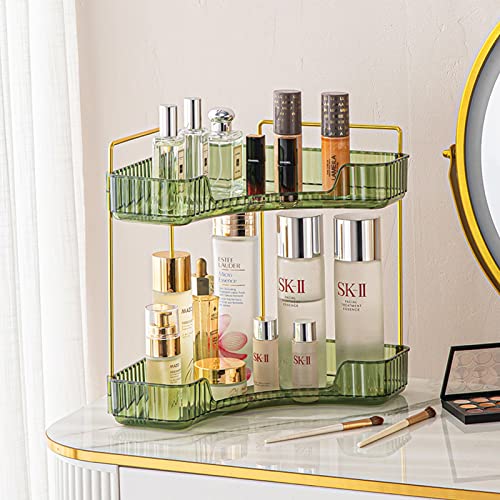 shuang qing 2-Tier Corner Bathroom Counter Organizer, Countertop Perfume Tray and Vanity Organizer, Makeup Cosmetic Storage, Corner Storage Organizers for Bathroom, Dresser, Kitchen (Green)