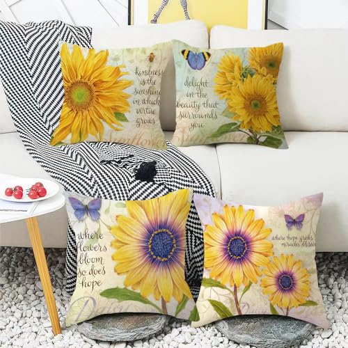 wyooxoo Throw Pillow Covers 18x18 Set of 4 Spring Summer Pillow Covers Floral Decorative Farmhouse Cushion Cases for Sofa Couch Living Room Outdoor Patio Home Decor (18" x 18", A)