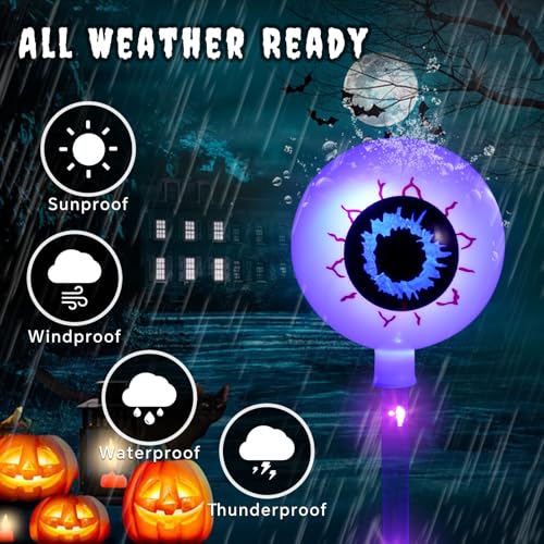 6 Pack Solar Halloween Lights,Eyeball Garden Stake Lights Outdoor Halloween Decorations,8 Modes Waterproof Pathway Lights for Yard Lawn Patio Walkway Party Decor (Purple)