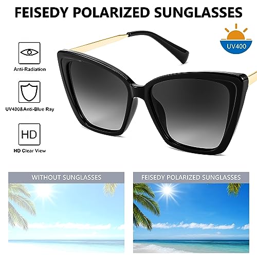 FEISEDY Trendy Polarized Women Sunglasses, Retro Womens Square Cat Eye Sun Glasses B4134