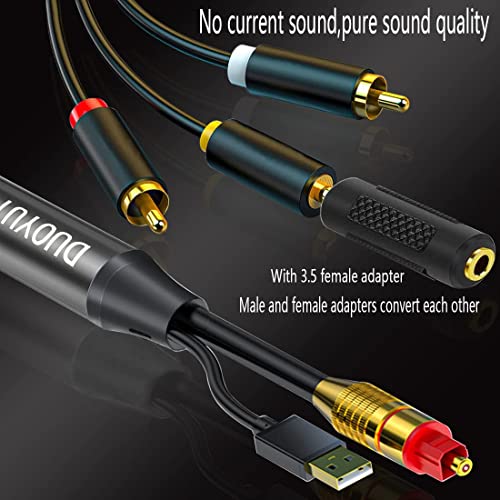 DUOYUTING Digital to Analog 3.5mm AUX Audio Cable, 2 RCA Adapter, All-in-one D/A Audio Converter, for TV/PS4/Xbox/DVD SPDIF/TOSLINK/Optical Port to Sound Box Amplifier Headphones (16.5FT)