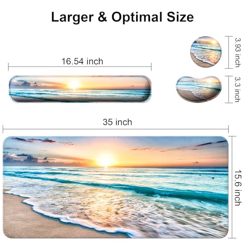 Keyboard Wrist Rest + Mouse Pad with Wrist Support + Desk Mat + Coaster 4 in 1 Set, XXL Large Gaming Mousepad Cute Ergonomic Mouse Pads for Desk Computer Laptop Office Decor-Vector Forest