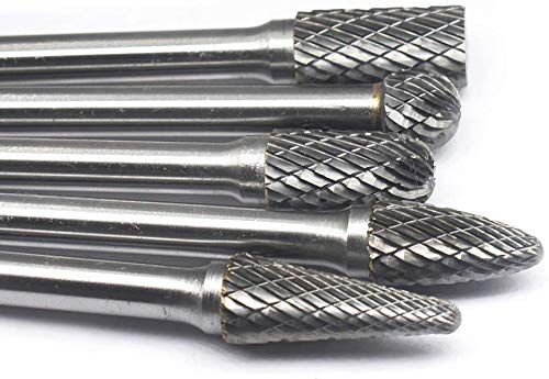 Carbide Burrs Set 5pcs JESTUOUS 1/4 Inch Shank Diameter Extended Long Double Cut Edge Solid Tungsten Carbide Burr Rotery File for Die Grinder Bits Drilling
