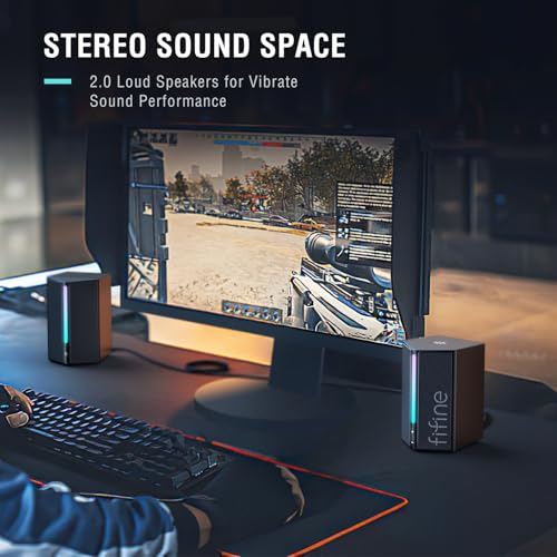 FIFINE Computer Speakers, Desktop PC Speakers with Volume Control, RGB Gaming Speakers Wired with 3.5mm Aux Audio Cable for Laptop Monitor Phone Tablet-AmpliGame A20