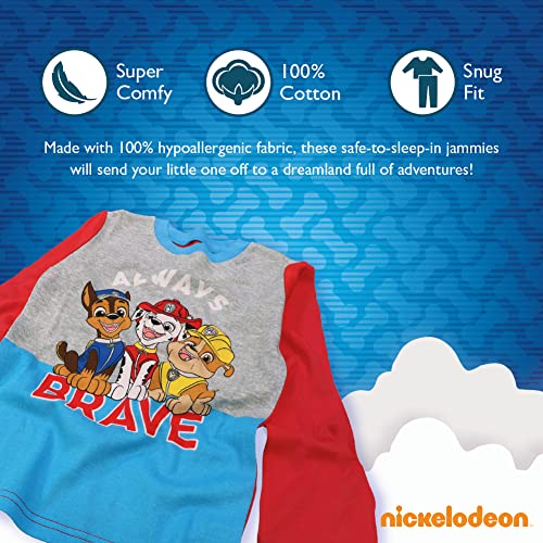 Nickelodeon Boys' Paw Patrol 6-Piece Snug-fit Cotton Pajama Set, Soft & Cute for Kids, Grey/Red/Blue, 2