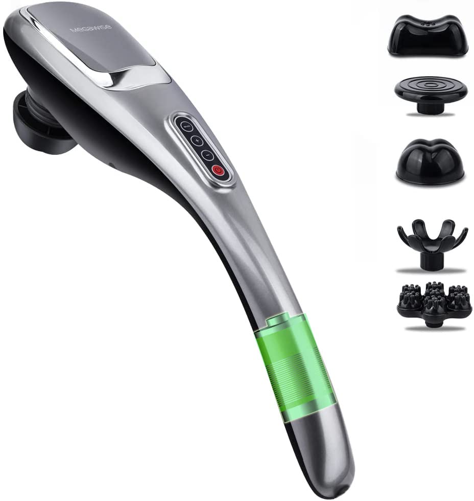 MEGAWISE Handheld Back Massager | Deep Tissue Percussion Massage Back Neck Shoulders Waist and Legs (Cordless 2023 Updated Ver.)