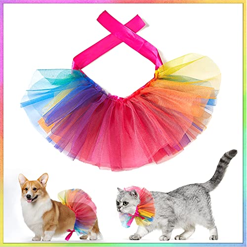 Threetols Rainbow Dog Costume Christmas Pride Princess Dress Cat Costumes, Rainbow Tutu for Small Medium Cats Dogs, Fancy Rainbow Multicolor Pet Collar for Dog Cat Birthday Party Pride Accessories(S)